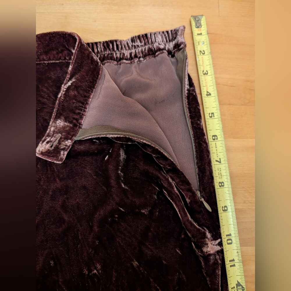 Silk Velvet Chocolate Brown Cropped Wide Leg Vintage Pants - Picture 7 of 10